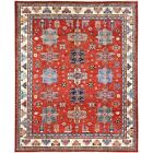 8'2"x9'10" Valiant Poppy Red Wool Hand Knotted Afghan Super Kazak Rug R86273
