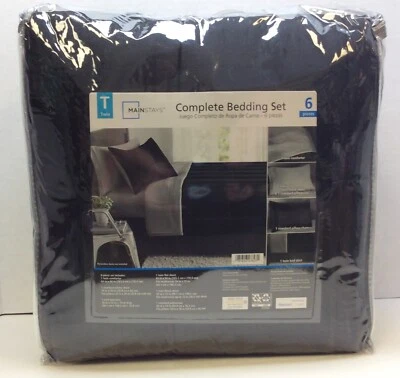 Mainstays Complete Bedding Set Twin 6 Pieces Black Gray Free Shipping - Image 1 of 3