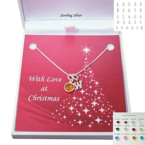 Collar de Plata Ley Con Carta & Birthstone. Regalo para Navidad, Navidad - Imagen 1 de 7