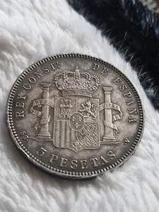 1898 5 Pesetas España Plata Alfonso XIII Retrato Muy Alto Grado B84 - Imagen 1 de 7