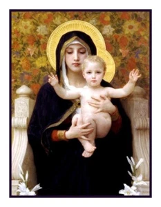 Religious Virgin of the Lilies Bouguereau Counted Cross Stitch Chart Pattern - Picture 1 of 9