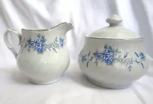 Vintage Lynns Fine China Blau Rose Deckel Zuckerdose & Milchkännchen EUC - Bild 1 von 7