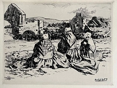 Mathurin Meheut Gravure Eau Forte Bretagne Procession Bretonne Roscoff Batz - Photo 1/4