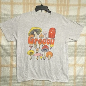 Camiseta Grande Manga Corta Gris Seta Gráfico Groovy Hippie Cuello Redondo - Imagen 1 de 6