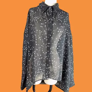 Hot Topic Black & White Star Button Up Blouse Sheer Shirt Top Large NWT NEW - Picture 1 of 12