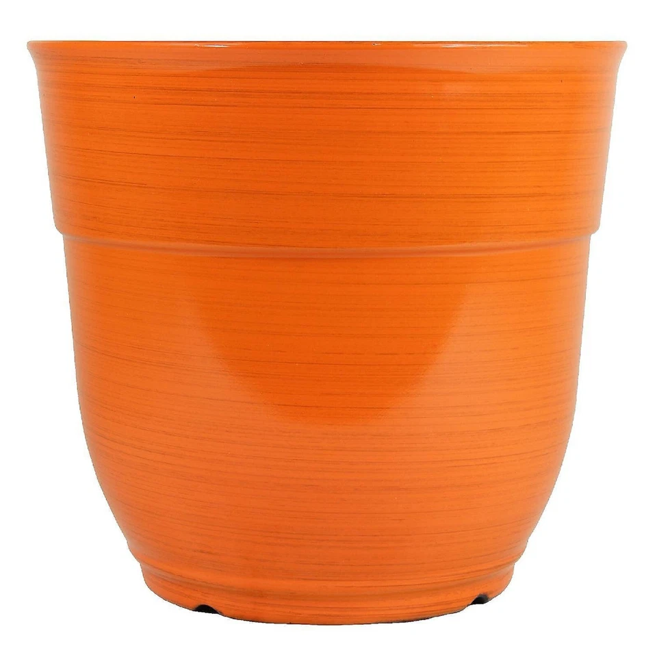 Jardinera grande de plástico cepillado esmaltado Happy Garden Elements, naranja brillante, 15" Foto 1 de 1