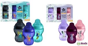 3x Tommee Tippee Closer to Nature Midnight Jungle Baby Feeding Bottles 260ml 0m+