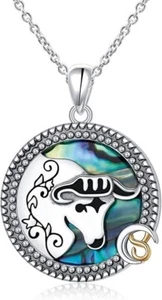 Zodiac Taurus Necklace - 925 Sterling Silver and Abalone Shell - NIB - Picture 1 of 6