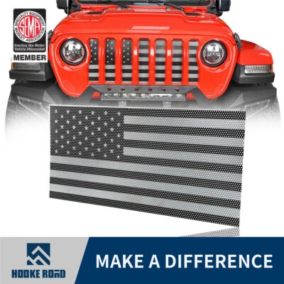 Hooke Road Black&White USA Flag Mesh Grille Insert for 18-25 Jeep Wrangler JL JT - Image 1 of 4