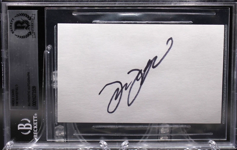 TIM WAKEFIELD BOSTON RED SOX SIGNED INDEX CARD BECKETT BAS 2 AUTHENTIC SLAB BGS - Image 1 of 2