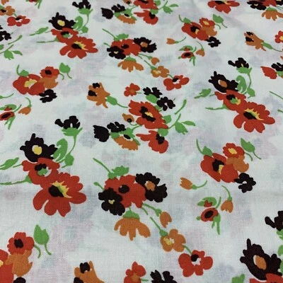 Tossed Floral Fabric By Springs Creative MCM Green Orange Red Brown Cream 1+ Yds - Image 1 of 4