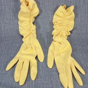 1950s Vintage Yellow Long Ruched Opera Gloves - Picture 1 of 4