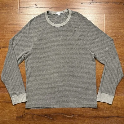 Camisa masculina manga longa James Perse 2 M listra cinza mínima retrô designer urbano - Imagem 1 de 4