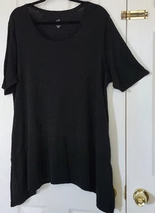J Jill Womens Pima Cotton Black Dipped Hem Short Sleeved Tunic Tee Size 2X - Picture 1 of 5