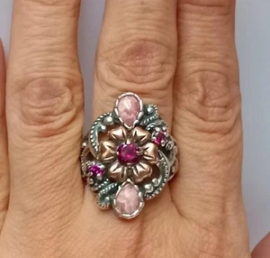 Carolyn Pollack Rhondonite Garnet FLORAL Sterling Silver Filigree Copper Ring 10 - Picture 1 of 8