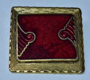 Signed Freirich Intaglio Carnelian Glass Square Wave Vintage Brooch Pin - Picture 1 of 5