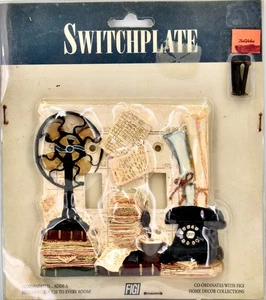 Figi Büro Doppelschaltplatte, Harz, handbemalt, Vintage Büro, Ventilator, Drehtelefon - Bild 1 von 1