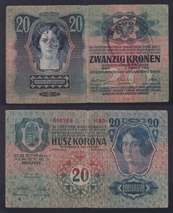 Banconota Austria 20 kronen 1913 P.-13 Timbri Regionali BB/VF - Picture 1 of 1