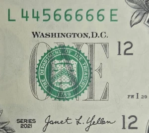 Chunky Ladder Solid Five 6s Fancy Serial Number L44566666E One Dollar Bill AU - Picture 1 of 4