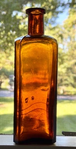 VINTAGE BERNSTEINBRAUNE QUADRATISCHE FLASCHE - WEITE MÜNDUNG - 7,5" x 3,5" - Bild 1 von 7