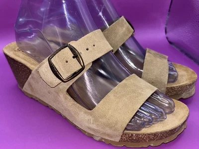 Yokono Light Brown Buckle Wedge Slide On Sandals, Cork, Size 7.5m (0424) - Photo 1/4