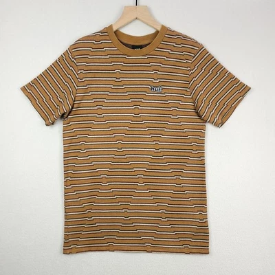 HUF Sweater Tee Shirt Mens Medium Brown Striped Cotton Knit Slim Fit 70s Retro - Image 1 of 4