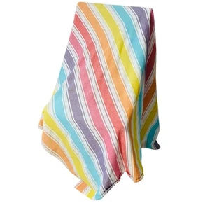 WYNDHAM Rainbow Stripe Tablecloth 100% Cotton Multicolor - Picture 1 of 6
