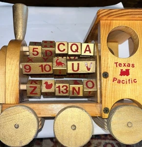 Texas Pacific Handcrafted Wooden Train Locomotive Toy 10” L 6”W. +Rotating Cubes - Picture 1 of 2