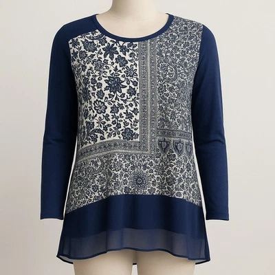 Top túnica floral azul marino talla 2 de Chico dobladillo transparente trabajo cena informal Foto 1 de 4