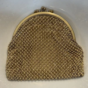 Vintage 1970s Whiting & Davis Gold Bubble Mesh Wristlet Purse | Evening Bag - Picture 1 of 20