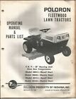 Poloron Operators Manual Parts List Fleetwood 8HP 38" Gear Drive Lawn Tractors