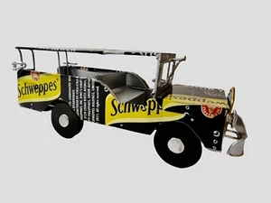 Schweppes Soda Water Recycled Tin Can Metal Art Handmade Safari Jeep Car 7.5" - Picture 1 of 14