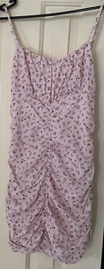 Luvalot Mini Dress Pink Floral Ruched Front Strappy Size 10 - Picture 1 of 6
