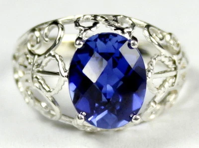 Created Blue Sapphire, 925 Sterling Silver Ladies Ring, SR162 - Image 1 of 4