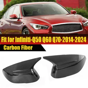 Real Carbon Fiber M3 Style Side Mirror Cover Caps For 2014-2024 Infiniti Q50 Q60 - Picture 1 of 10