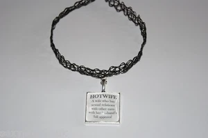 'HOTWIFE' Definition Black PVC Choker Necklace Jewellery Jewelry Hotwife Slut - Picture 1 of 1