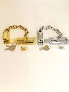 Locking Security Door Chain Heavy Duty with 2 keys Polished Brass-Chrome Plated - Picture 1 of 4