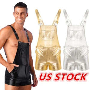 Mono de cuero de PVC para hombre mono metálico brillante con tirantes babero calzoncillos boxer - Imagen 1 de 42