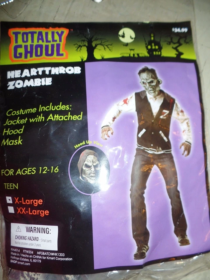 boys AGES 12 TO 16 HALLOWEEN HEART THROB ZOMBIE MASK JACKET 2 PC BLOOD RIPS NICE - Image 1 of 4