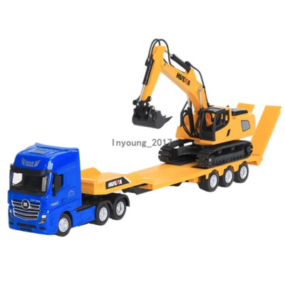 1:50 Flatbed Truck with Excavator Construction Vehicle Playset Diecast Toy Cars - Image 1 of 4