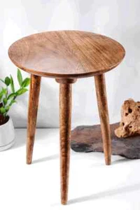 Mango Wood 3-Legged Wooden Stool | Handmade Stool for Indoor & Outdoor Décor - Picture 1 of 4