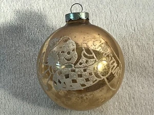 Vintage Christmas ornament glass USA stenciled ball child holds merry christmas - Picture 1 of 8