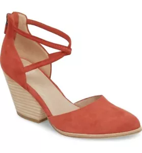 EILEEN FISHER Tilda Pumps Heels Brick Orange Suede Womens Strappy Zip Shoes Sz 7 - Picture 1 of 8