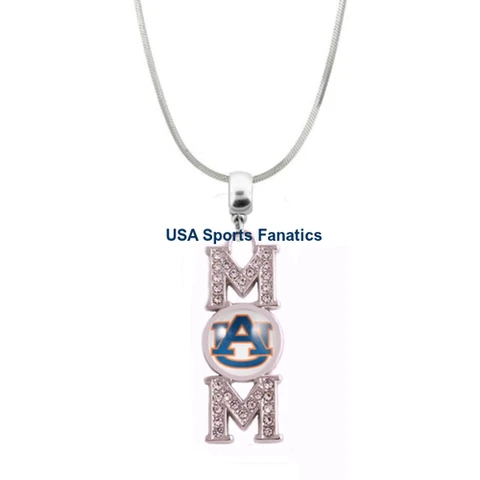 Auburn Tigers MOM Necklace With Rhinestones On A 925 SS Snake Chain Cover