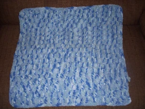 CROCHET NEW BLANKET BABY BOY THICK CHENIELLE BLUE SHADES 20 X 20 INCH - Picture 1 of 2