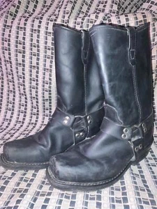 VTG MENS 9.5 BLACK LEATHER ENGINEER MOTORCYCLE BIKER HARNESS DOUBLE H BOOTS - Picture 1 of 8