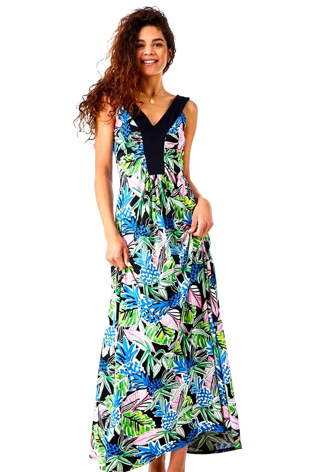 Vestido maxi romano tamanho 20 azul e verde floral deslumbrante! - Imagem 1 de 4