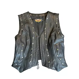 Harley Davidson Classic Vintage SPRINGER Black Leather Vest Women's Medium - Picture 1 of 8