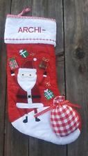 Santa Claus with Presents Pottery Barn Christmas Stocking Mono Archi  O1703