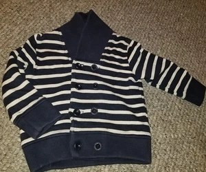 GYMBOREE NAVY  SHAWL COLLAR STRIPE CARDIGAN Sweatshirt top nautical 5 6  - Picture 1 of 2